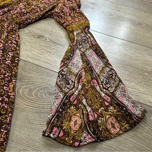 Rebellion Floral Bell Sleeve Prairie Mini Dress in Fall Colors - Picture 5 of 12